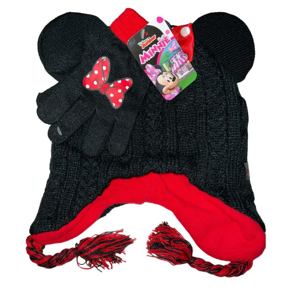 Disney Junior Girl’s Youth Minnie Mouse Beanie and Gloves Set One Size - Picture 1 of 13